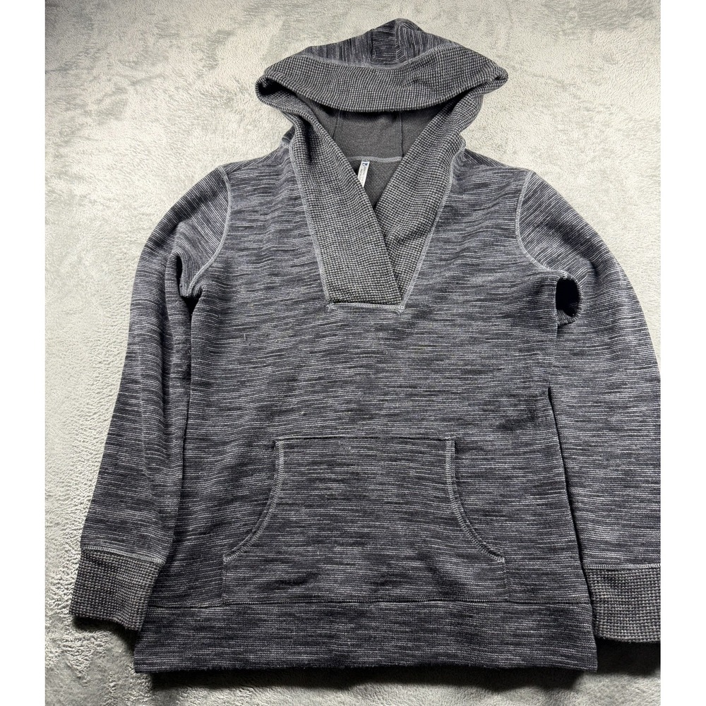 KUHL Womens Hooded Pullover M Charcoal Heather Crossover Neck Kangaroo Pocket